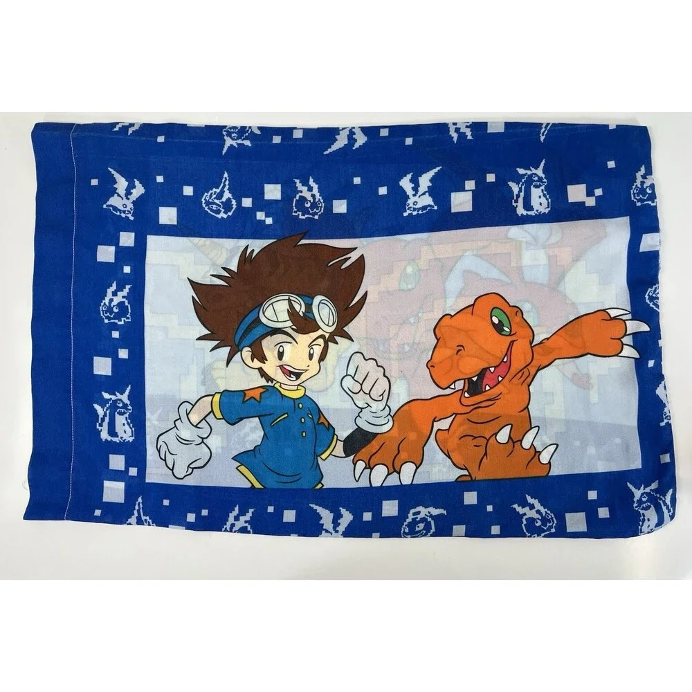 Vintage 2000 Digimon Standard Double Sided Pillow Case Y2K Tai Agumon Patamon